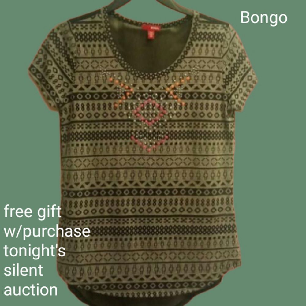 Women's Bongo print and beaded top. Black/gray. silver. S/C